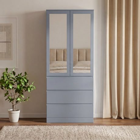 Denver 2 door 3 drawer mirrored wardrobe, Grey
