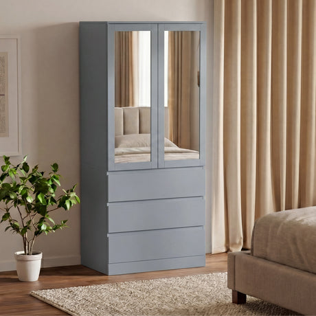 Denver 2 door 3 drawer mirrored wardrobe, Grey
