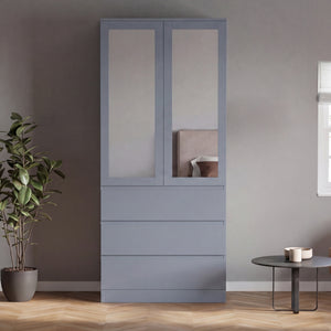 Denver 2 door 3 drawer mirrored wardrobe, Grey
