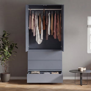 Denver 2 door 3 drawer mirrored wardrobe, Grey
