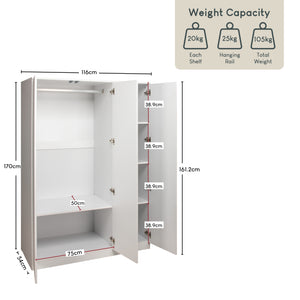 Denver 3 door mirrored wardrobe, White
