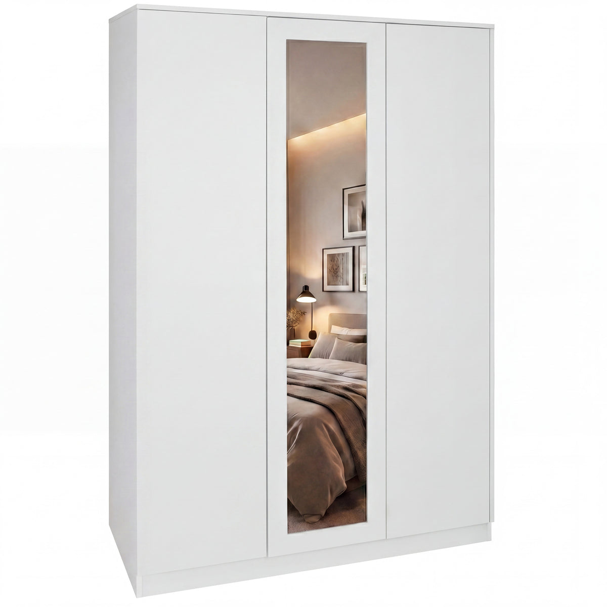 Denver 3 door mirrored wardrobe, White
