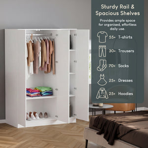 Denver 3 door mirrored wardrobe, White
