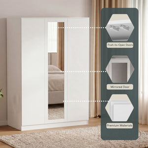 Denver 3 door mirrored wardrobe, White
