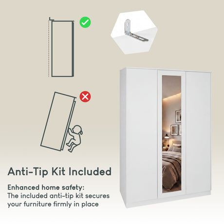 Denver 3 door mirrored wardrobe, White
