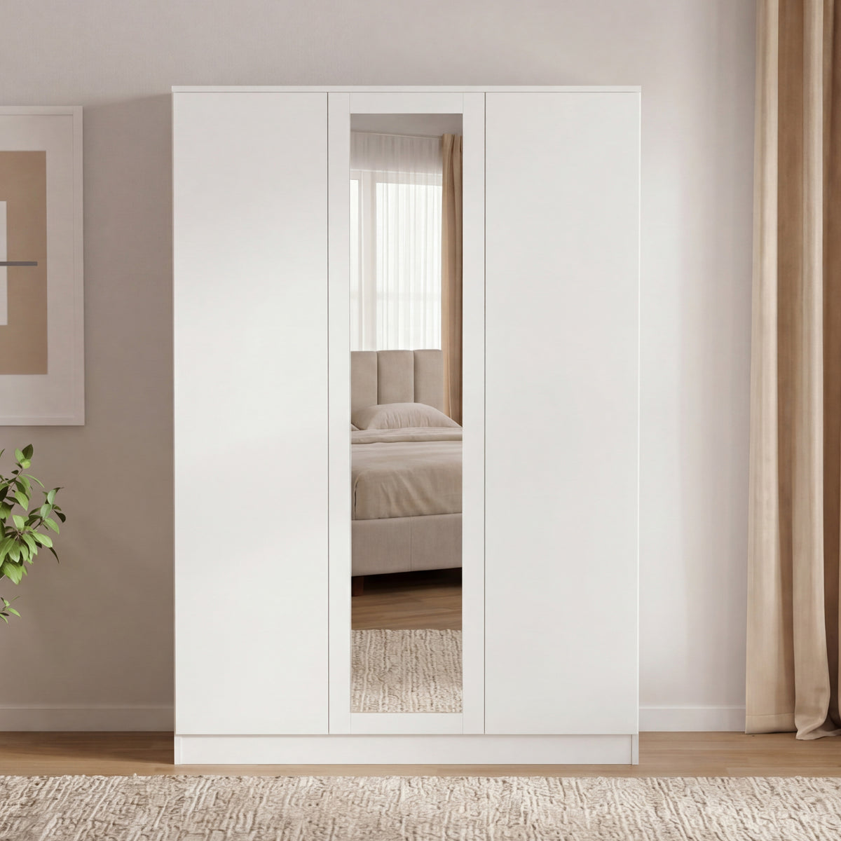 Denver 3 Door Mirrored Wardrobe, White