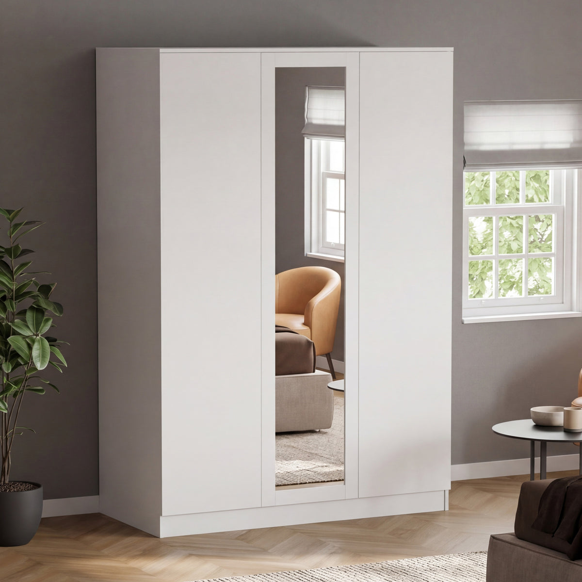 Denver 3 door mirrored wardrobe, White
