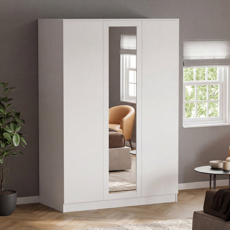 Denver 3 door mirrored wardrobe, White
