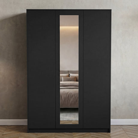 Denver 2 door 3 drawer mirrored wardrobe, Black

