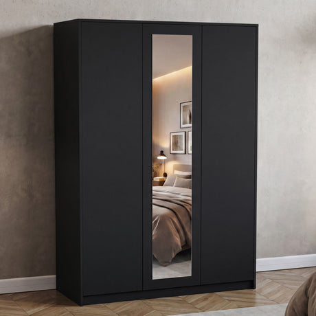 Denver 2 door 3 drawer mirrored wardrobe, Black
