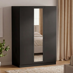 Denver 2 door 3 drawer mirrored wardrobe, Black

