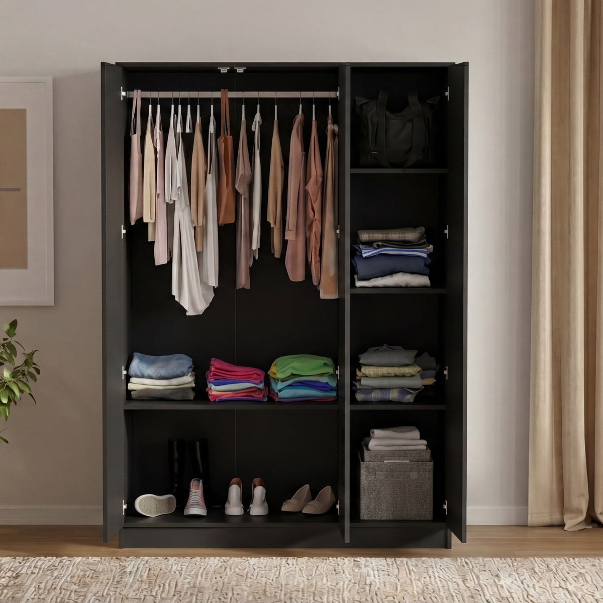 Denver 3 Door Mirrored Wardrobe, Black