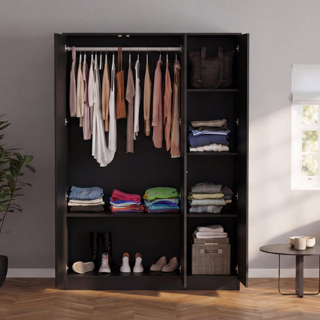 Denver 2 door 3 drawer mirrored wardrobe, Black
