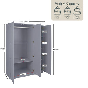 Denver 3 door mirrored wardrobe, Grey
