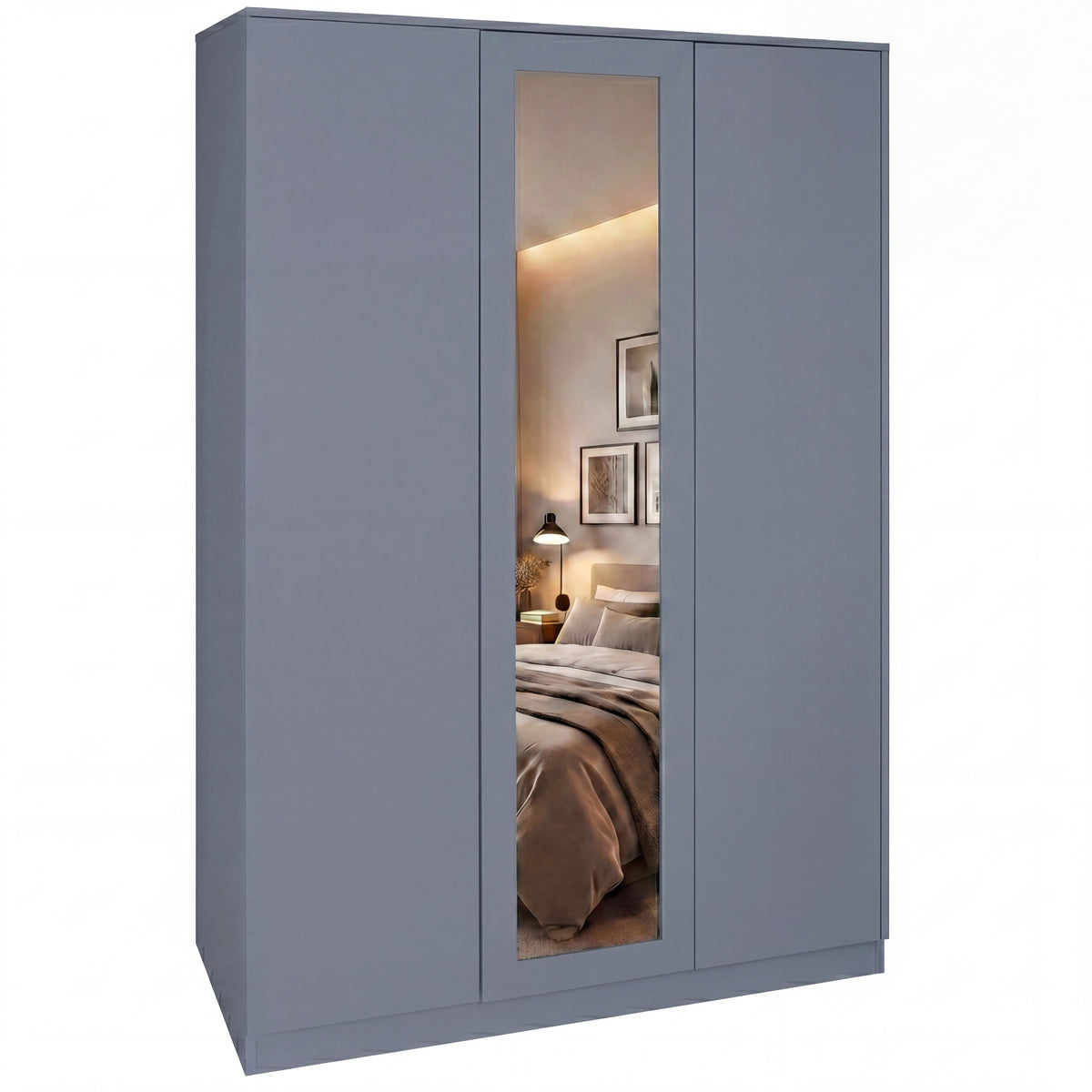 Denver 3 door mirrored wardrobe, Grey
