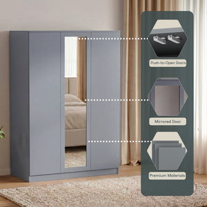 Denver 3 door mirrored wardrobe, Grey
