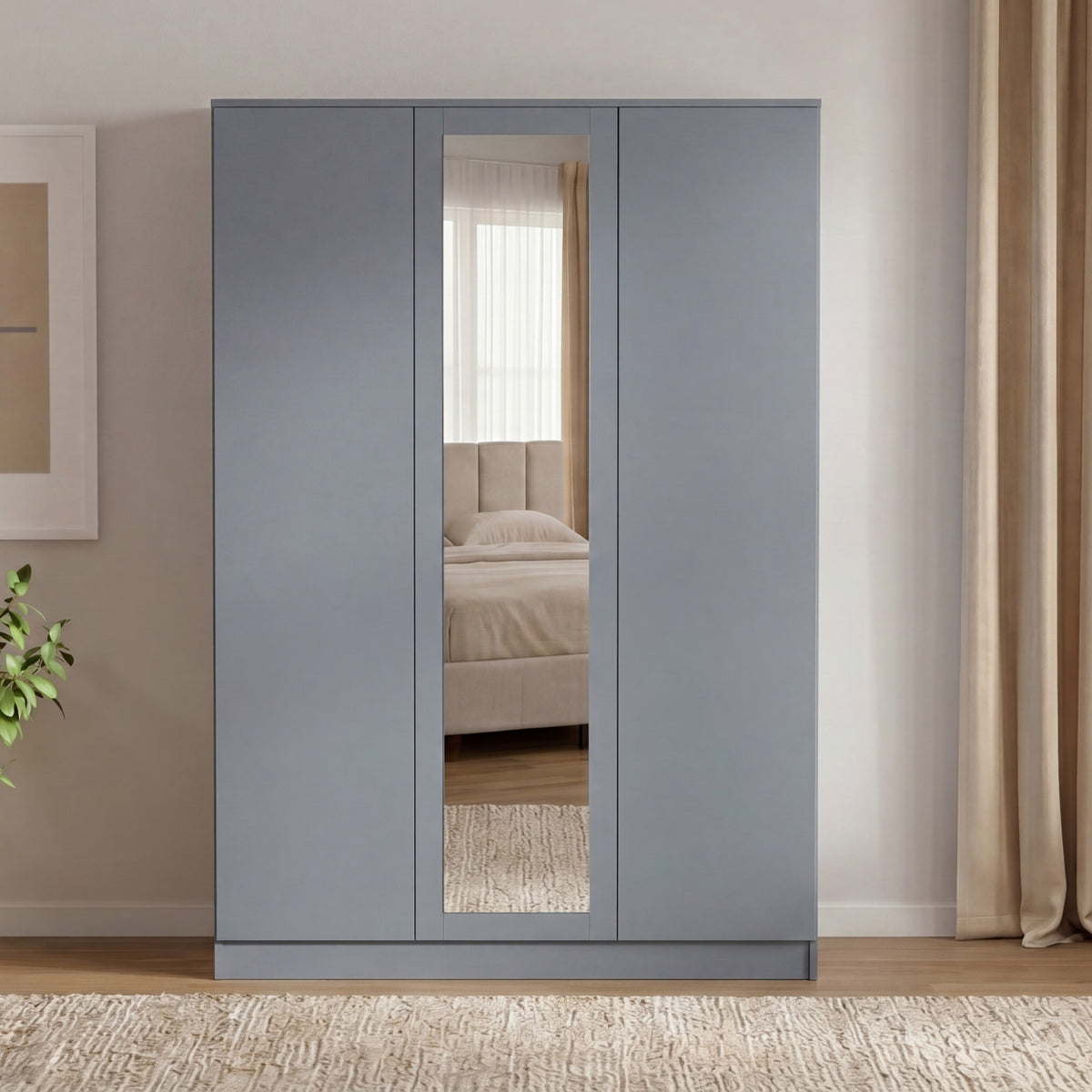 Denver 3 door mirrored wardrobe, Grey
