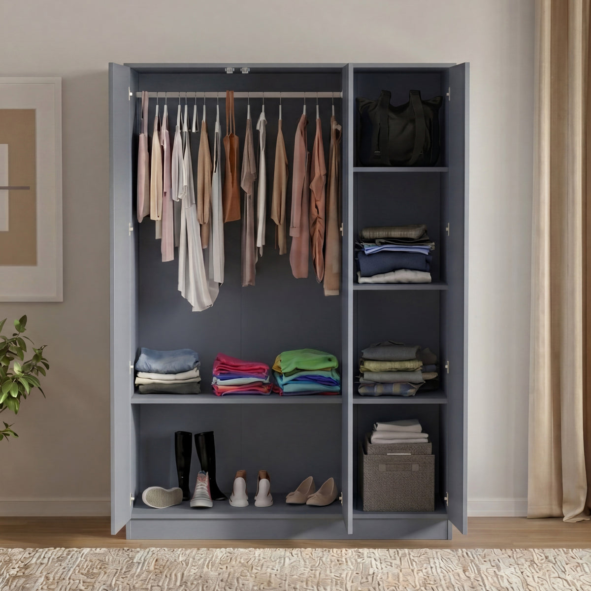 Denver 3 door mirrored wardrobe, Grey

