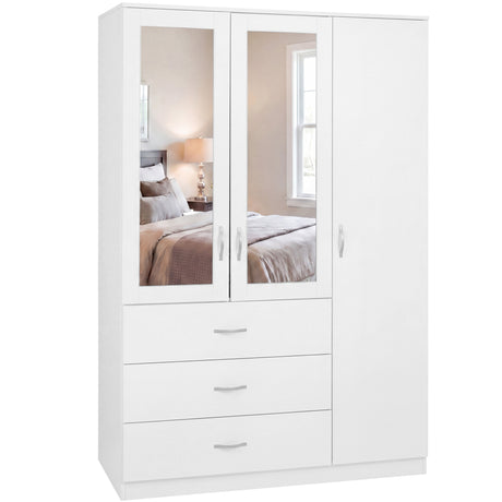 Riano 3 Door 3 Drawer Mirrored Wardrobe- White

