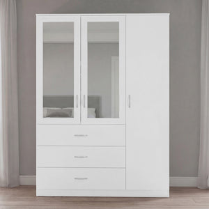 Riano 3 Door 3 Drawer Mirrored Wardrobe- White
