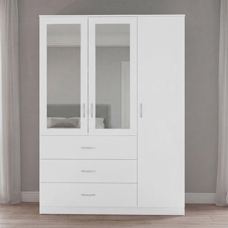 Riano 3 Door 3 Drawer Mirrored Wardrobe- White
