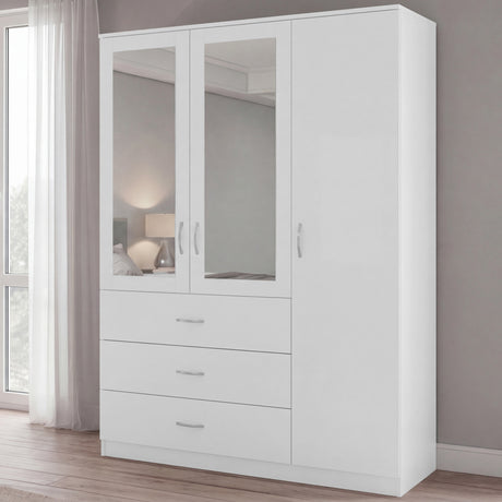 Riano 3 Door 3 Drawer Mirrored Wardrobe- White
