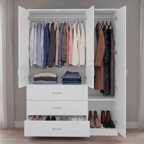 Riano 3 Door 3 Drawer Mirrored Wardrobe- White
