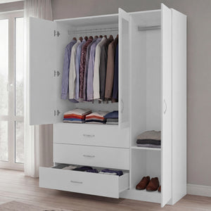 Riano 3 Door 3 Drawer Mirrored Wardrobe- White
