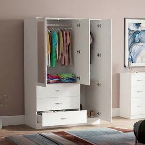 Riano 3 Door 3 Drawer Mirrored Wardrobe, White