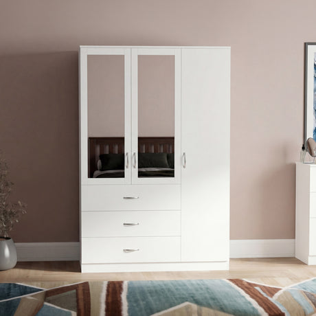 Riano 3 Door 3 Drawer Mirrored Wardrobe- White
