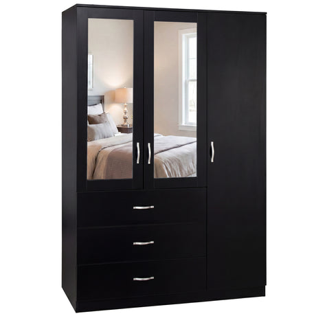 Riano 3 Door 3 Drawer Mirrored Wardrobe- Black
