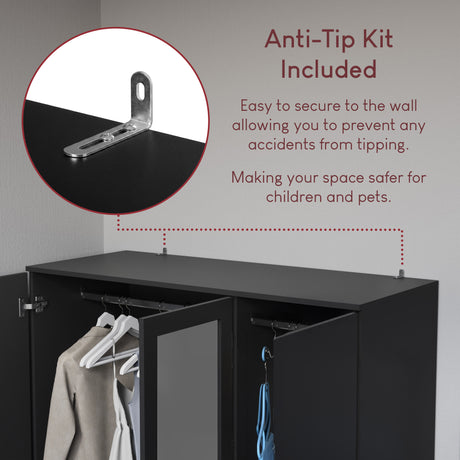 Riano 3 Door 3 Drawer Mirrored Wardrobe- Black
