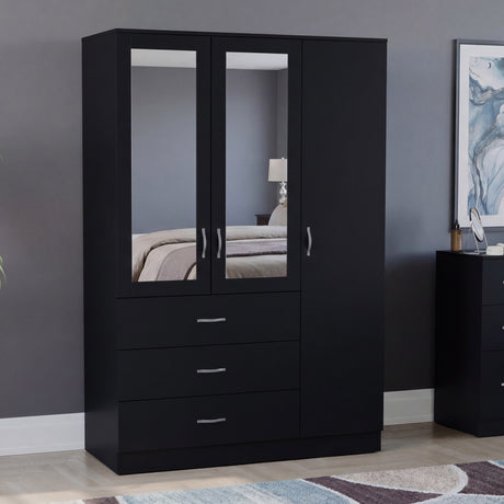 Riano 3 Door 3 Drawer Mirrored Wardrobe- Black
