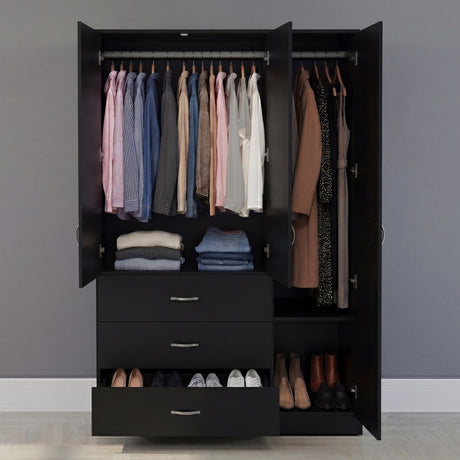 Riano 3 Door 3 Drawer Mirrored Wardrobe- Black
