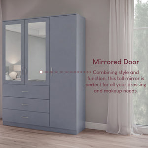 Riano 3 Door 3 Drawer Mirrored Wardrobe- Grey
