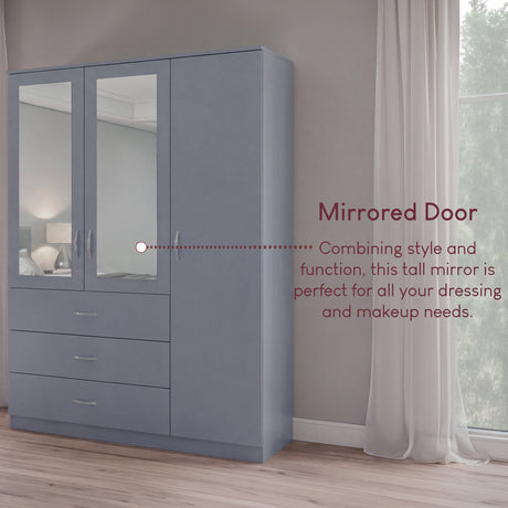 Riano 3 Door 3 Drawer Mirrored Wardrobe- Grey
