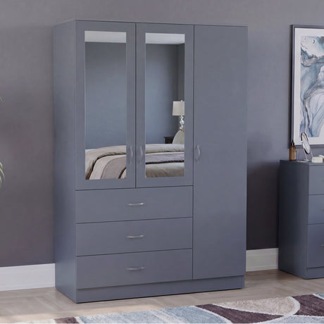 Riano 3 Door 3 Drawer Mirrored Wardrobe- Grey
