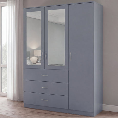 Riano 3 Door 3 Drawer Mirrored Wardrobe- Grey
