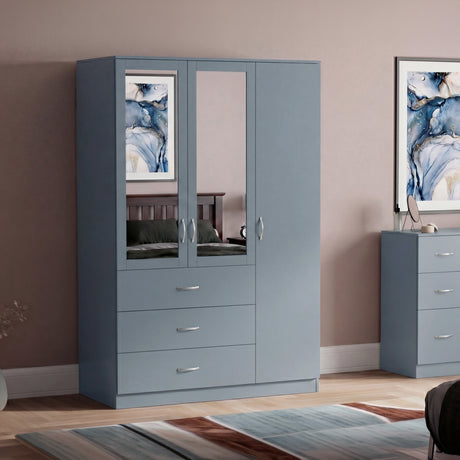 Riano 3 Door 3 Drawer Mirrored Wardrobe- Grey

