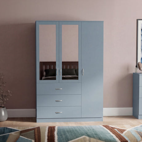 Riano 3 Door 3 Drawer Mirrored Wardrobe- Grey
