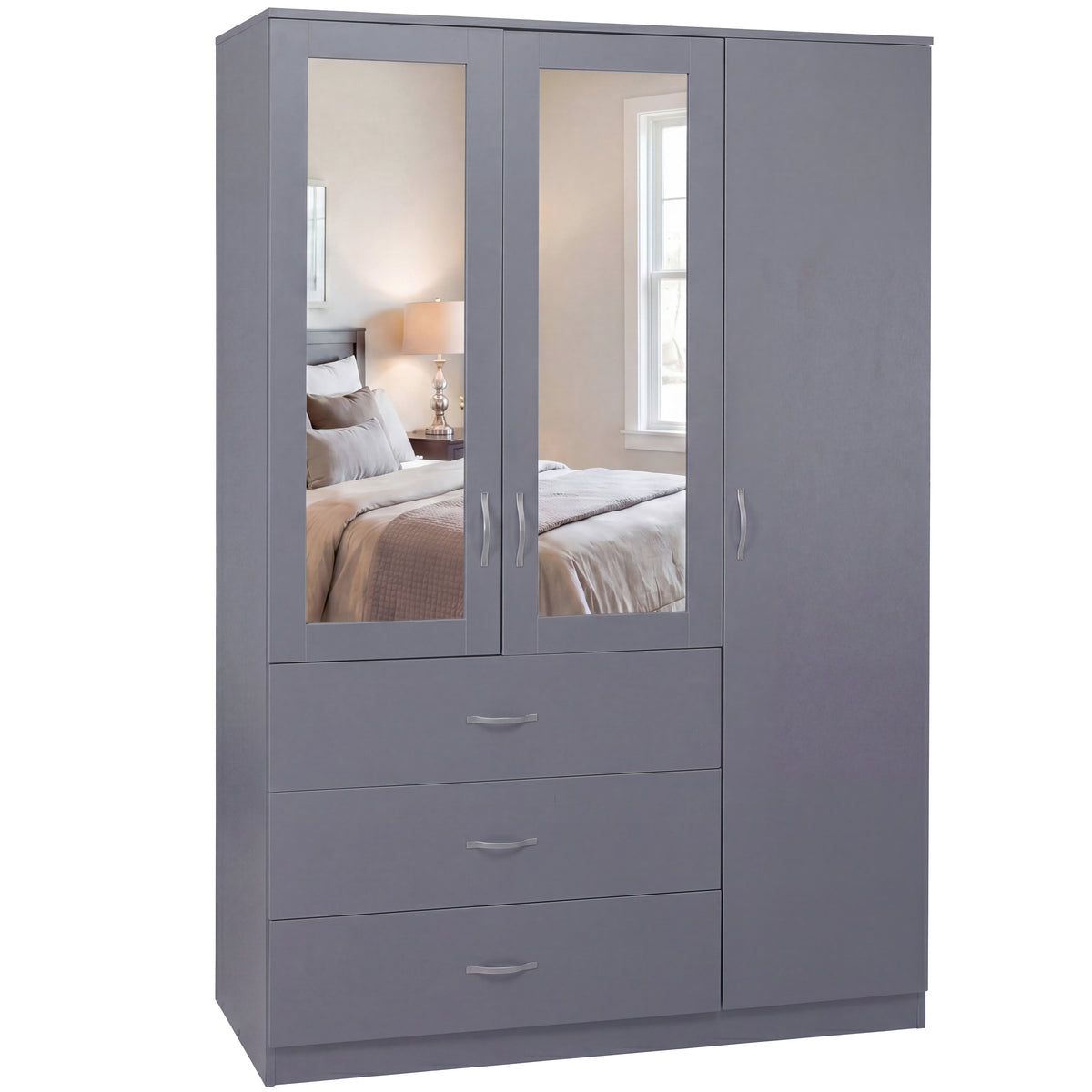 Riano 3 Door 3 Drawer Mirrored Wardrobe- Grey
