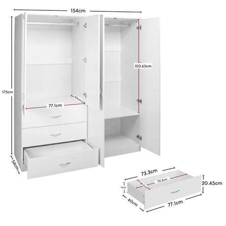 Riano 4 Door 3 Drawer Mirrored Wardrobe- White
