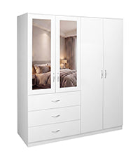 Riano 4 Door 3 Drawer Mirrored Wardrobe- White
