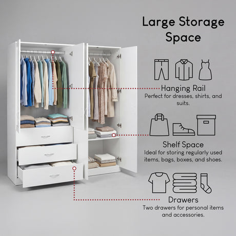 Riano 4 Door 3 Drawer Mirrored Wardrobe- White
