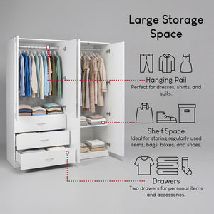 Riano 4 Door 3 Drawer Mirrored Wardrobe - White