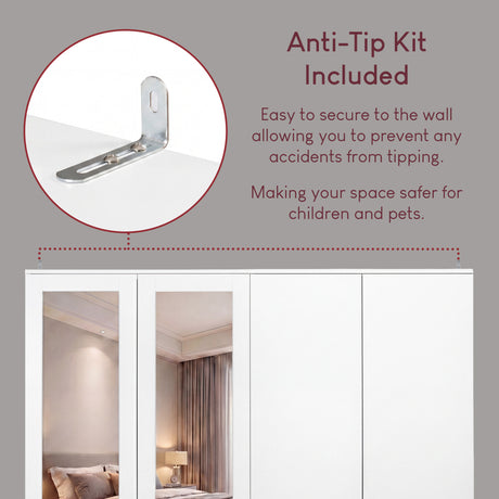 Riano 4 Door 3 Drawer Mirrored Wardrobe- White
