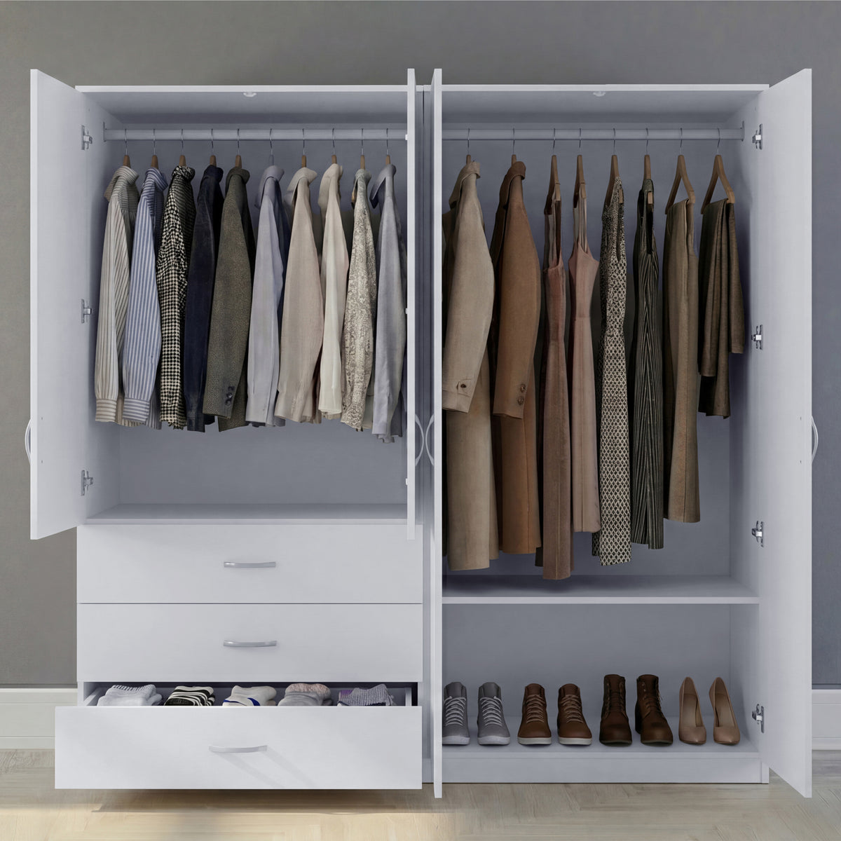 Riano 4 Door 3 Drawer Mirrored Wardrobe- White
