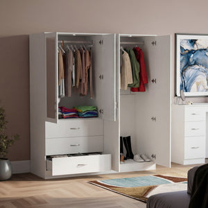Riano 4 Door 3 Drawer Mirrored Wardrobe - White