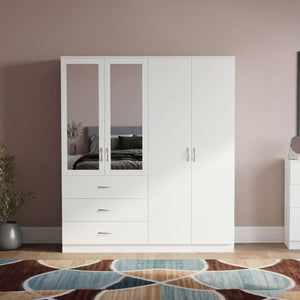 Riano 4 Door 3 Drawer Mirrored Wardrobe- White
