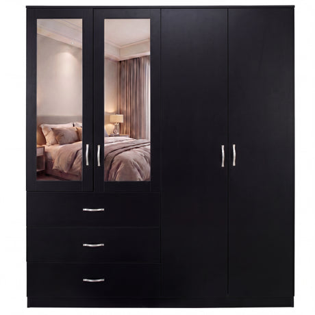Riano 4 Door 3 Drawer Mirrored Wardrobe- Black
